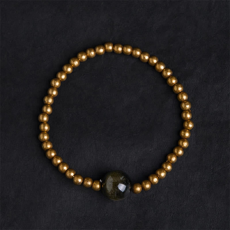Buddha Stones Verguld koperen messing armband met goudkleurige obsidiaan, Armband voor rijkdom. - image 1