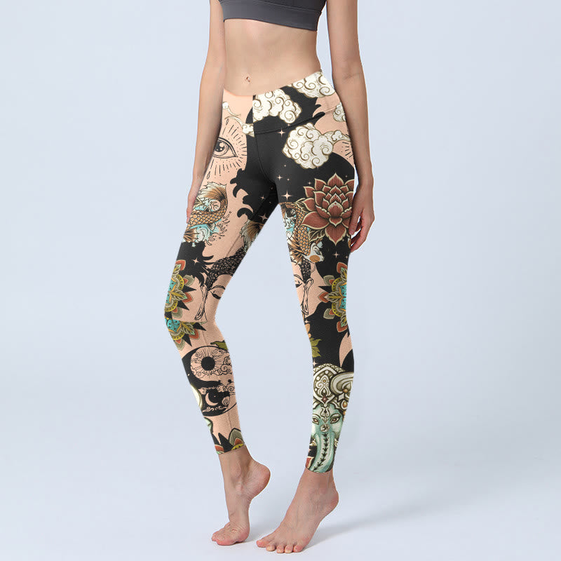 Buddha Stones Lotus Ganesh Mandala Boze Oog Koi Vis Yin Yang Vorm Gym Leggings Dames Yoga Broek - Bisque - US18, UK/AU22, EU50 (4XL) - image 0