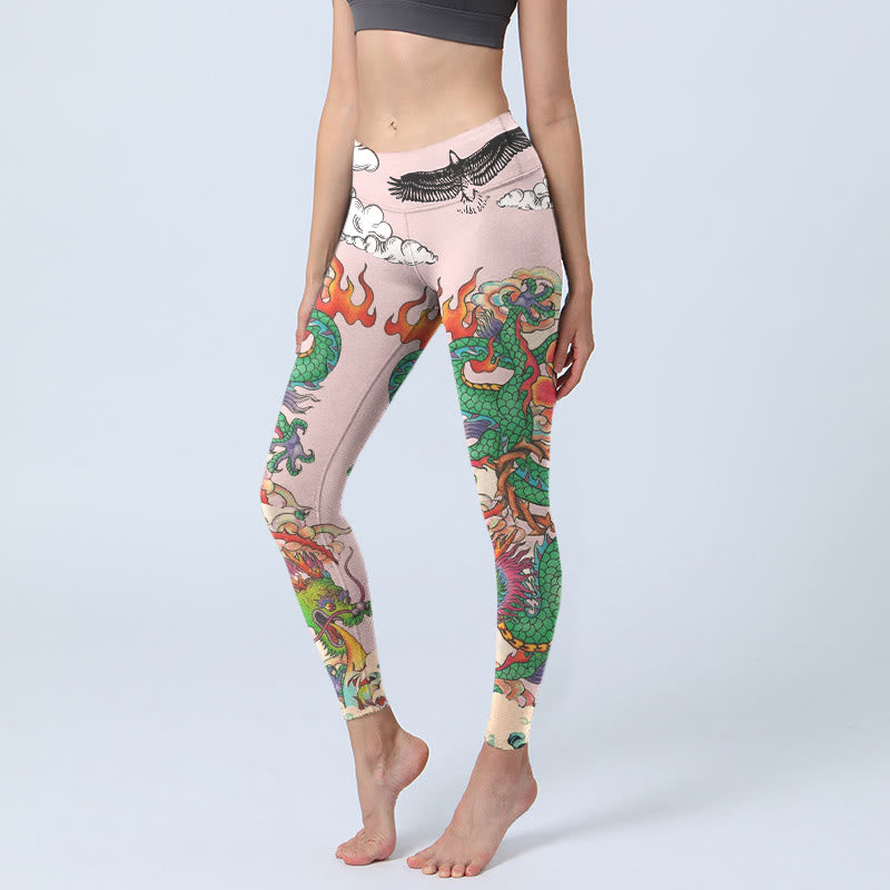 Buddha Stones Sportlegging met draak, roos, adelaar, golven en gelukbrengende wolkenpatroon voor dames - Yogabroek - Lavendelblush - US18, UK/AU22, EU50 (4XL) - image 0