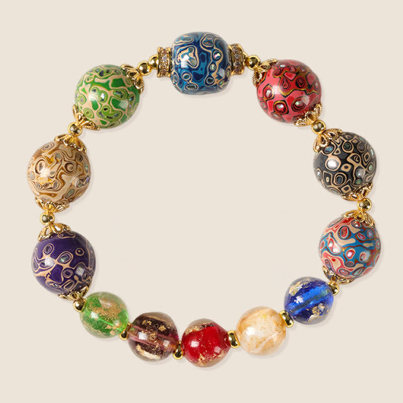 Buddha Stones Kleurrijke Liuli glazen sandelhout kalebas kralen Armband - image 6