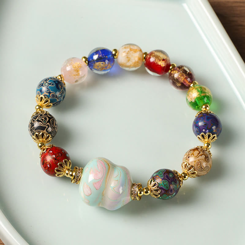Buddha Stones Kleurrijke Liuli glazen sandelhout kalebas kralen Armband - image 9