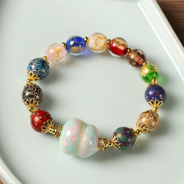 Buddha Stones Kleurrijke Liuli glazen sandelhout kalebas kralen Armband - image 9