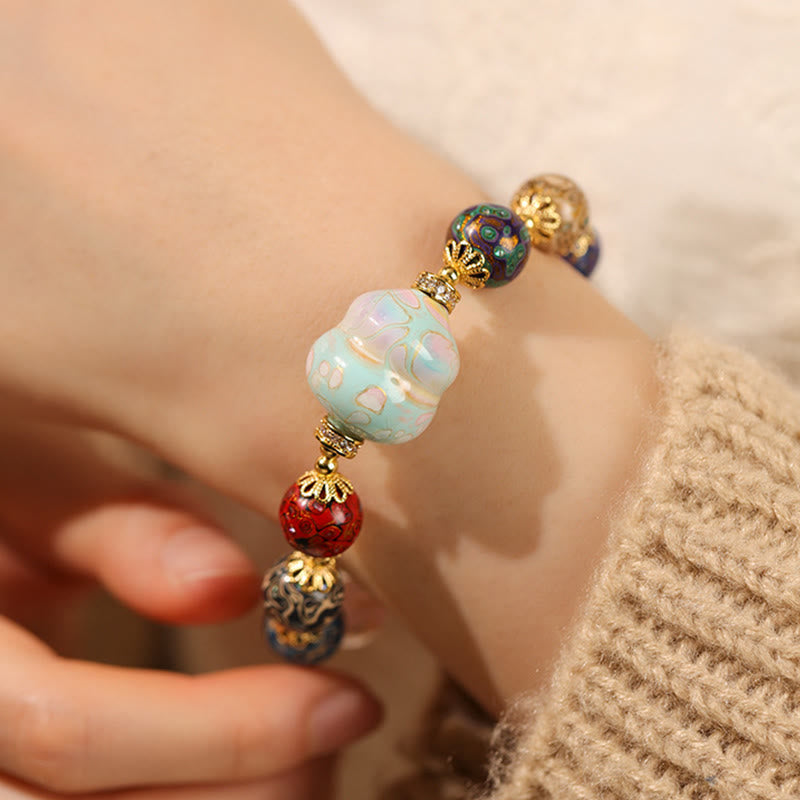 Buddha Stones Kleurrijke Liuli glazen sandelhout kalebas kralen Armband - image 11