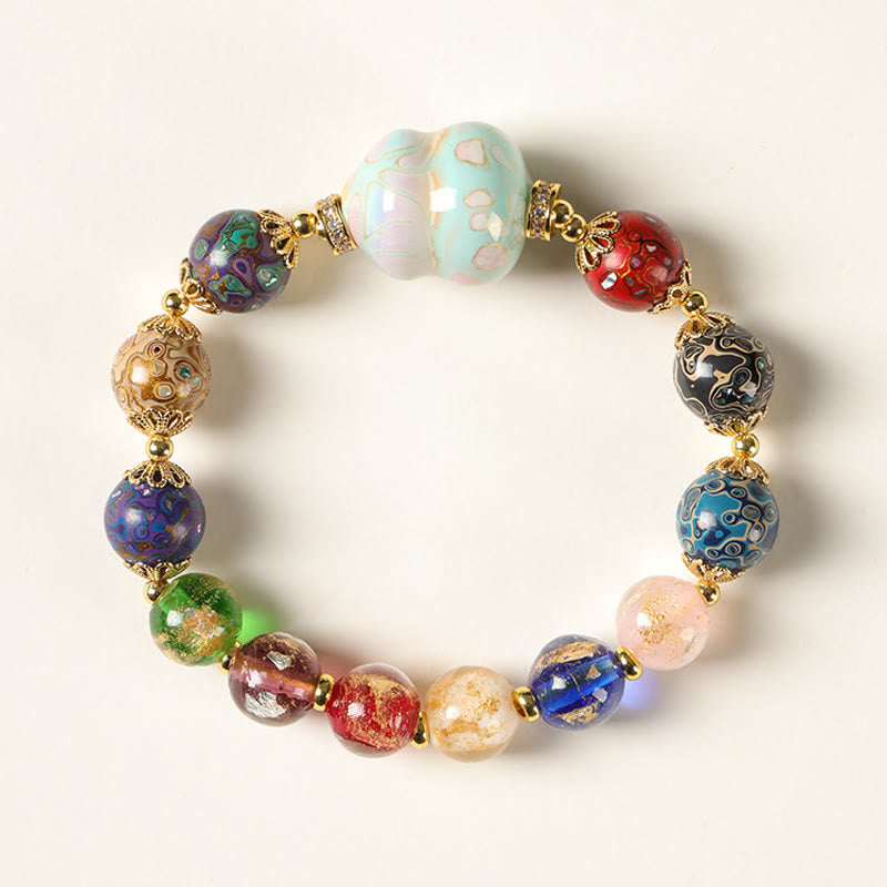 Buddha Stones Kleurrijke Liuli glazen sandelhout kalebas kralen Armband - 10mm - image 8