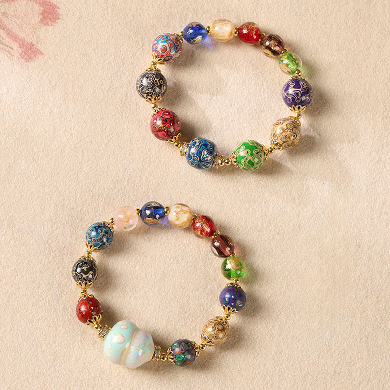 Buddha Stones Kleurrijke Liuli glazen sandelhout kalebas kralen Armband - image 14