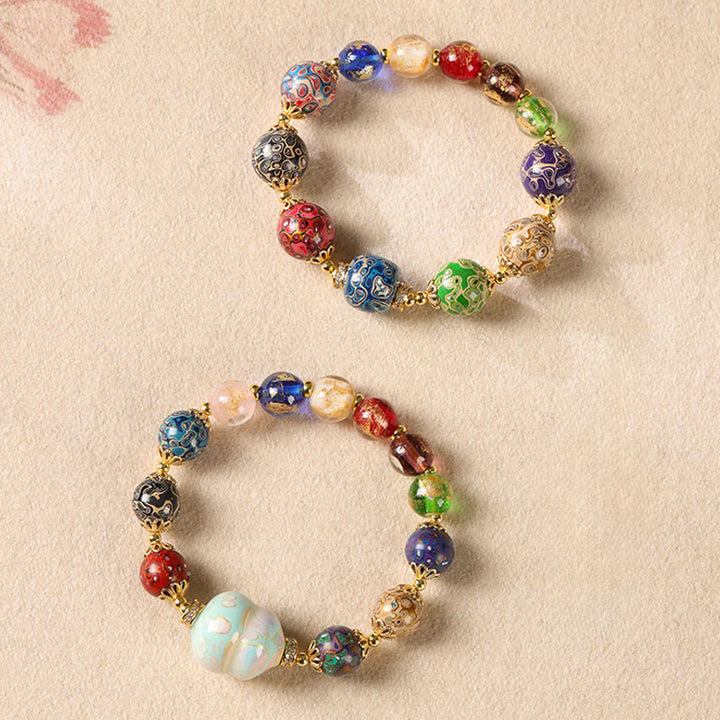 Buddha Stones Kleurrijke Liuli glazen sandelhout kalebas kralen Armband - image 14