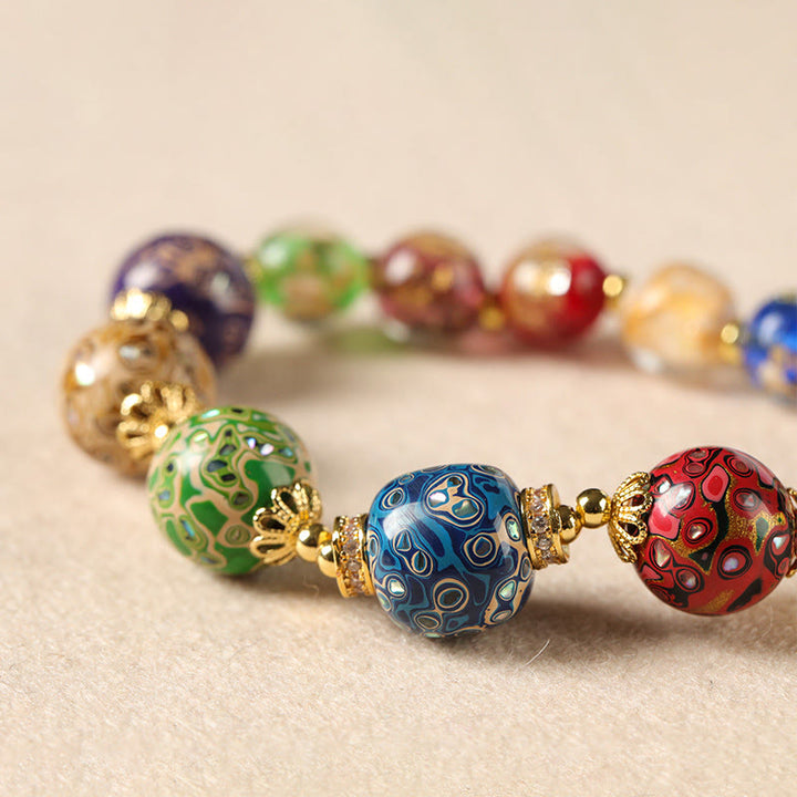 Buddha Stones Kleurrijke Liuli glazen sandelhout kalebas kralen Armband - image 2