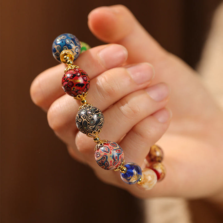 Buddha Stones Kleurrijke Liuli glazen sandelhout kalebas kralen Armband - image 4