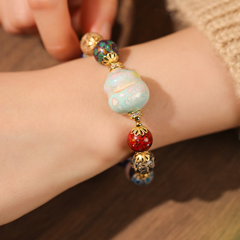 Buddha Stones Kleurrijke Liuli glazen sandelhout kalebas kralen Armband - image 12