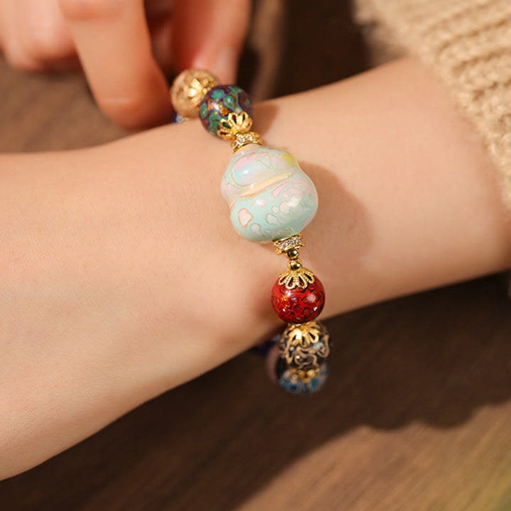 Buddha Stones Kleurrijke Liuli glazen sandelhout kalebas kralen Armband - image 12