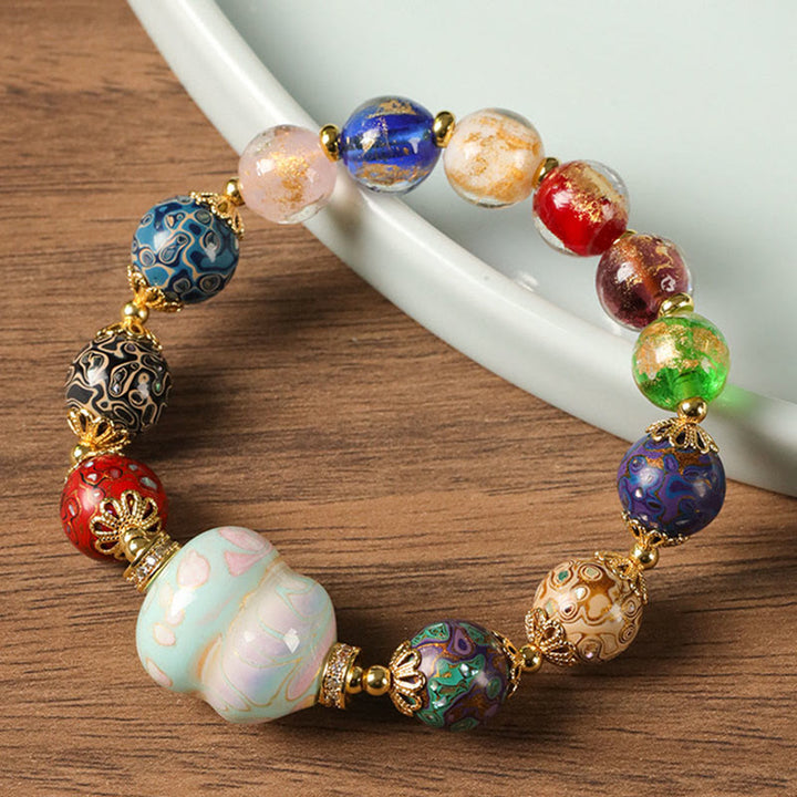 Buddha Stones Kleurrijke Liuli glazen sandelhout kalebas kralen Armband - image 10