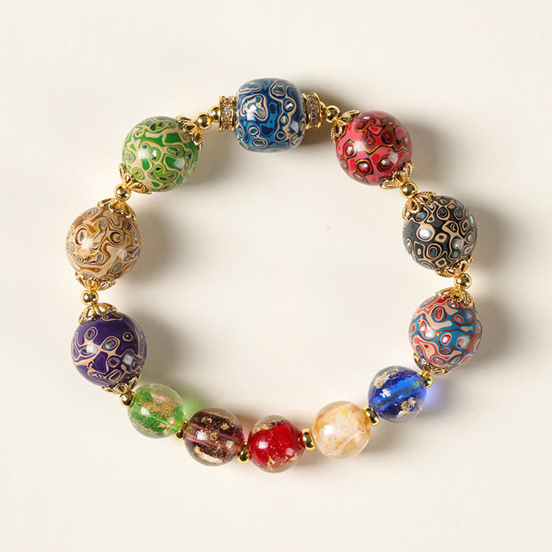 Buddha Stones Kleurrijke Liuli glazen sandelhout kalebas kralen Armband - 12mm - image 0