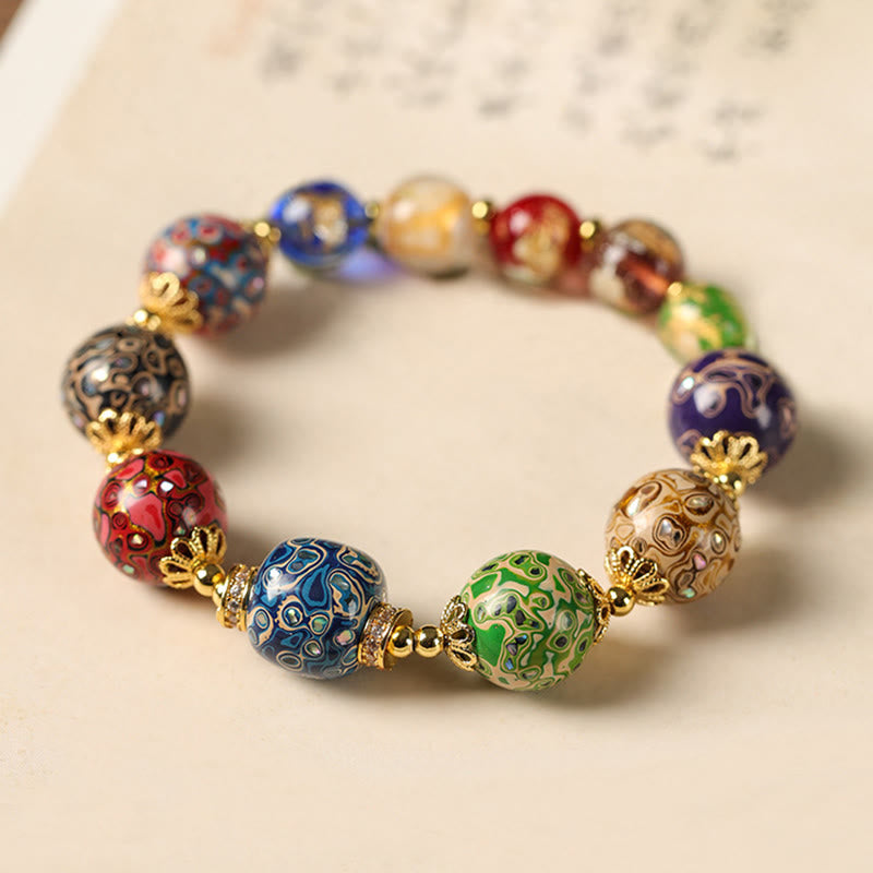 Buddha Stones Kleurrijke Liuli glazen sandelhout kalebas kralen Armband - image 1
