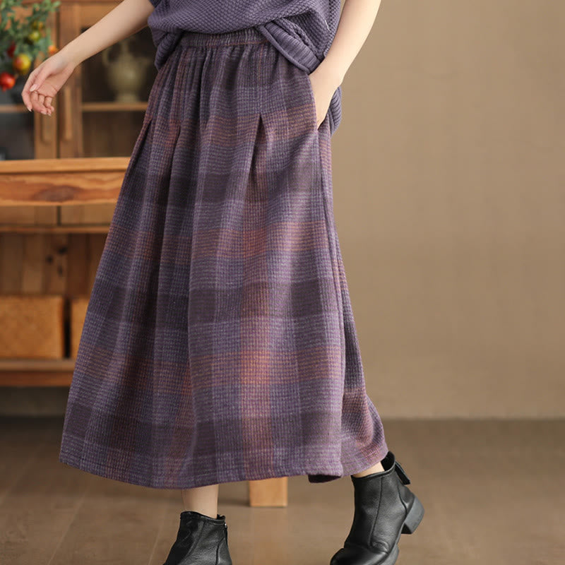 Buddha Stones Dames winterrok met ruitpatroon, thermische stof, Lengte 7-8, met Zakken - image 1