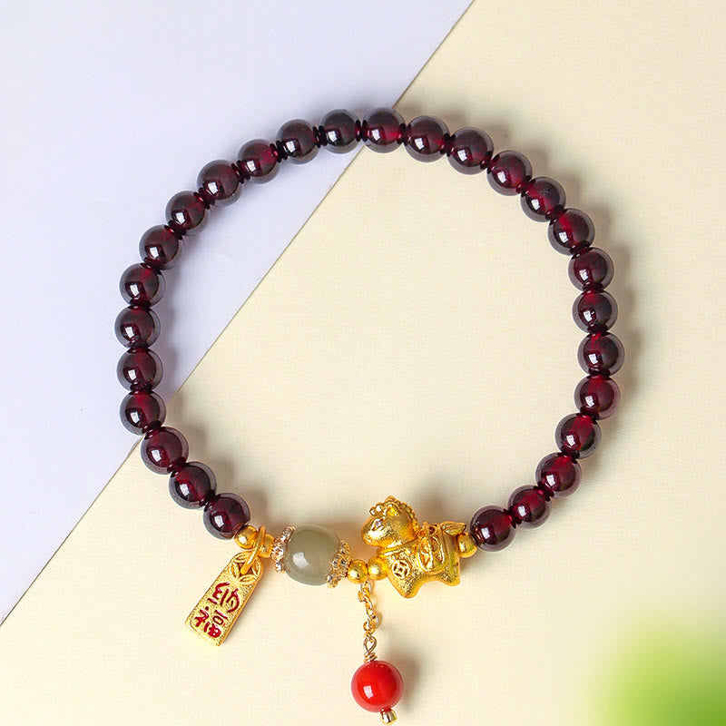 Buddha Stones Jaar van het Paard Garnet Fu Karakter Geluksamulet Armband - image 2