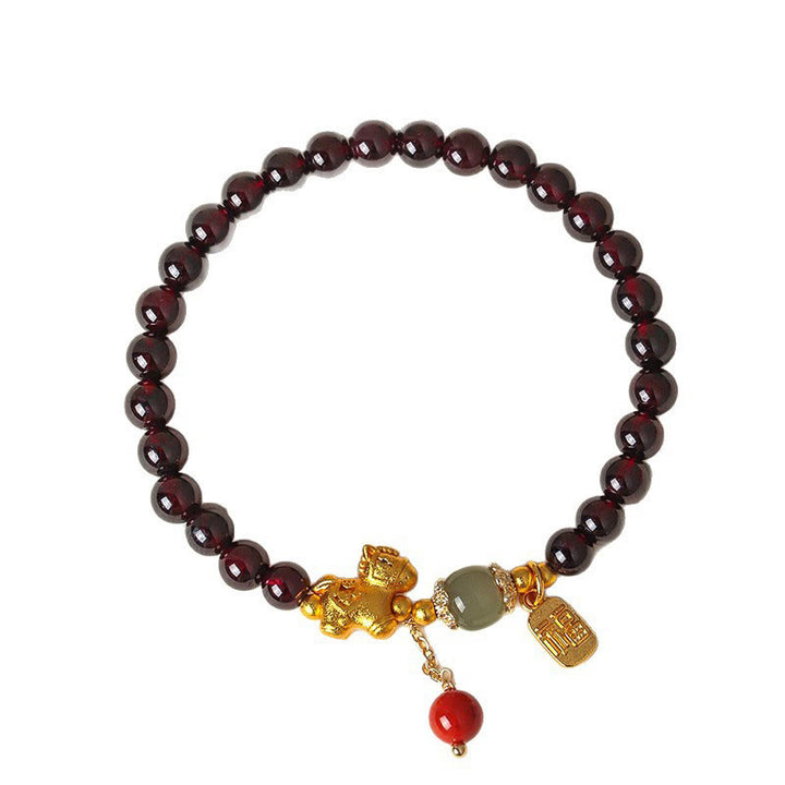 Buddha Stones Jaar van het Paard Garnet Fu Karakter Geluksamulet Armband - image 14