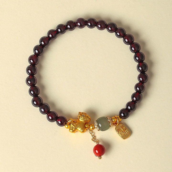 Buddha Stones Jaar van het Paard Garnet Fu Karakter Geluksamulet Armband - image 12