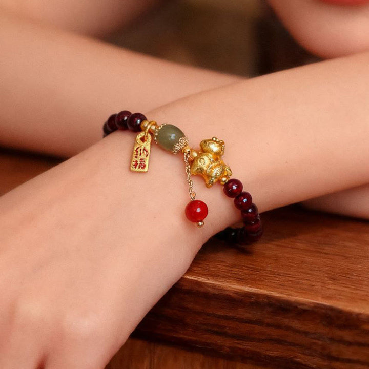 Buddha Stones Jaar van het Paard Garnet Fu Karakter Geluksamulet Armband - image 5