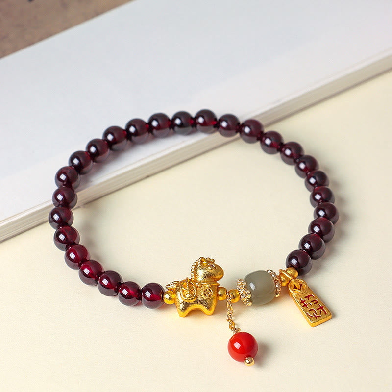 Buddha Stones Jaar van het Paard Garnet Fu Karakter Geluksamulet Armband - image 3