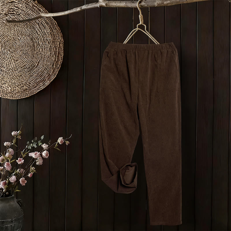 Buddha Stones Dames Commute broek van effen corduroy met Zakken - image 1