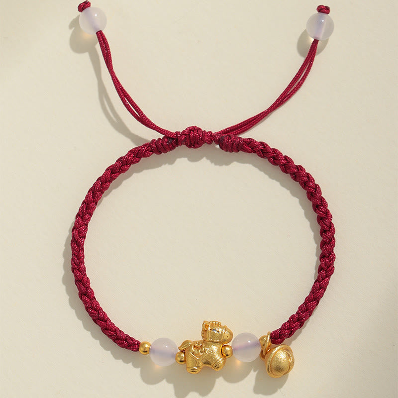 Buddha Stones Jaar van het Paard Rode Koord Witte Agaat Verbinding Gevlochten Armband - image 1