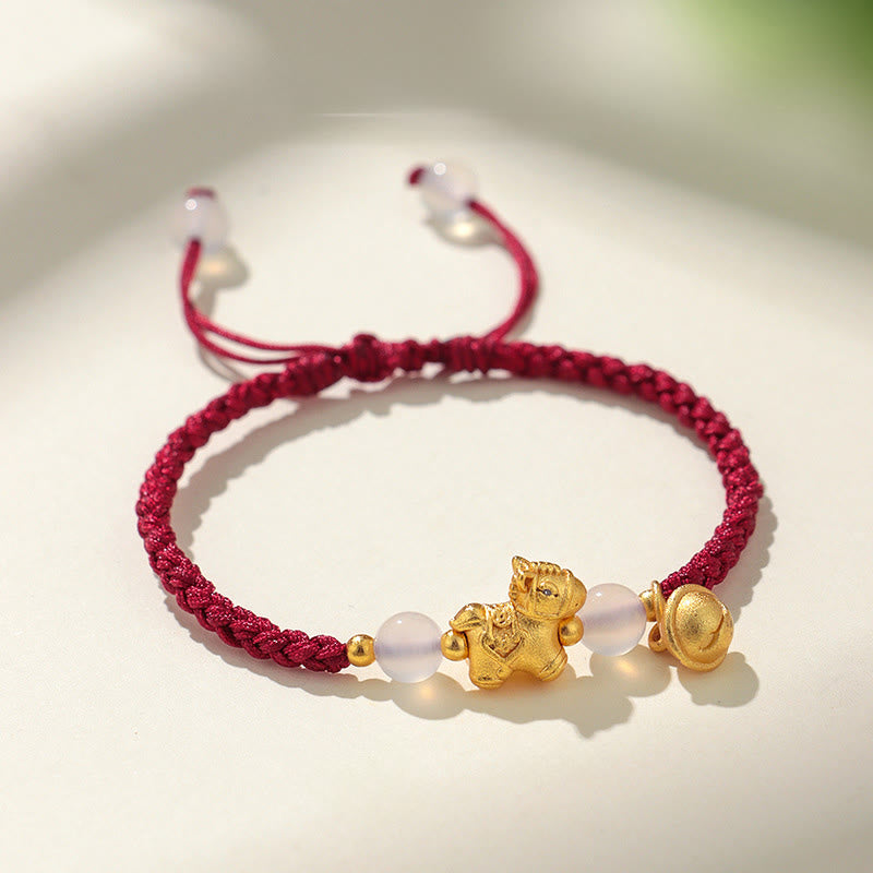 Buddha Stones Jaar van het Paard Rode Koord Witte Agaat Verbinding Gevlochten Armband - Rood koord (Polsomtrek 14-19 cm) - image 0
