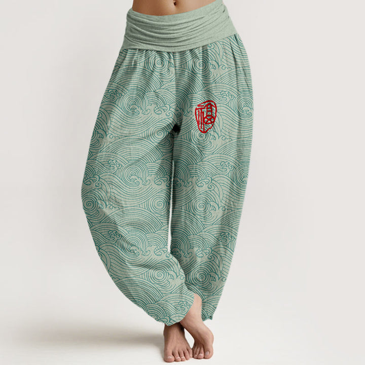 Buddha Stones Harembroek voor dames met elastische Taille en Fu-figuur, 100% Cotton. - Aquamarijn - US16, UK/AU20, EU48 (3XL) - image 0