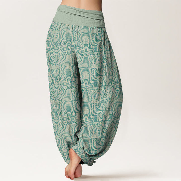Buddha Stones Harembroek voor dames met elastische Taille en Fu-figuur, 100% Cotton. - image 1