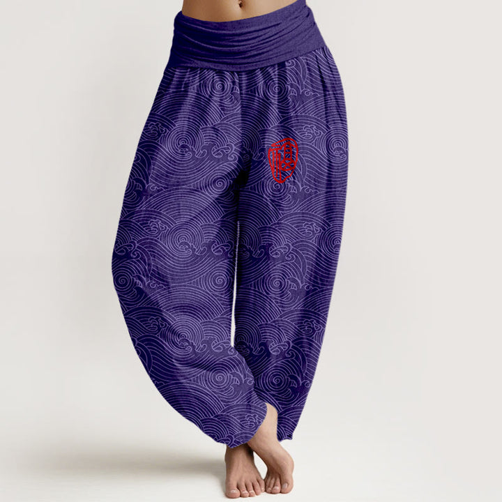 Buddha Stones Harembroek voor dames met elastische Taille en Fu-figuur, 100% Cotton. - Donkerpaars - US16, UK/AU20, EU48 (3XL) - image 5