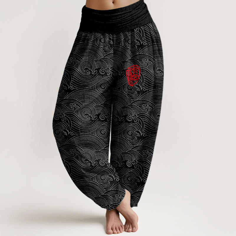 Buddha Stones Harembroek voor dames met elastische Taille en Fu-figuur, 100% Cotton. - Zwart - US16, UK/AU20, EU48 (3XL) - image 8