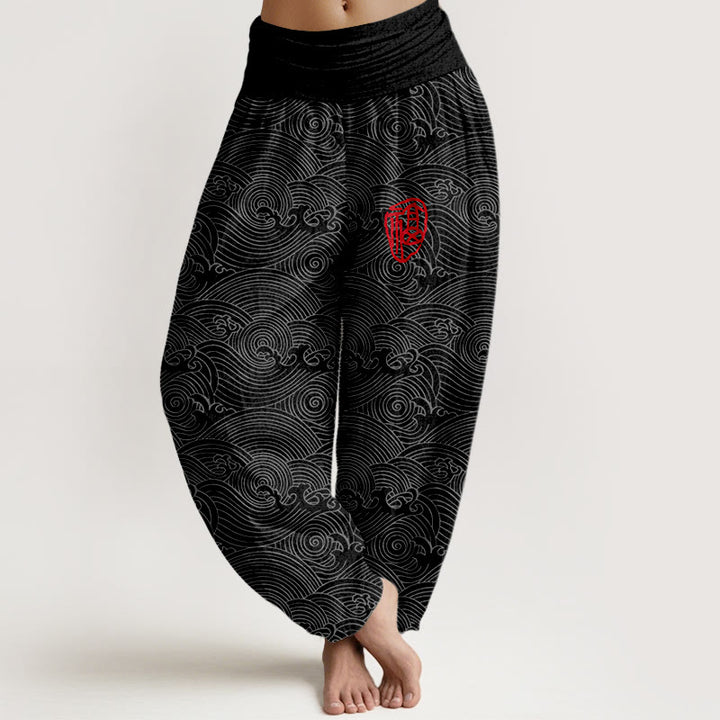 Buddha Stones Harembroek voor dames met elastische Taille en Fu-figuur, 100% Cotton. - Zwart - US16, UK/AU20, EU48 (3XL) - image 8