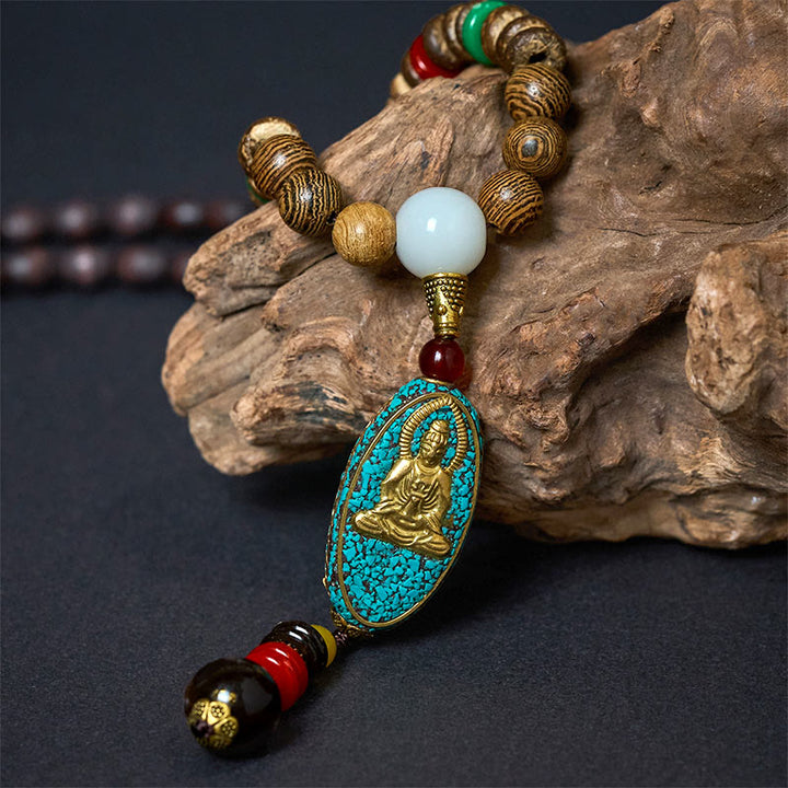 Buddha Stones Vintage Nepal Avalokitesvara Harmony kokosnootschelp kralen hanger Ketting - image 2