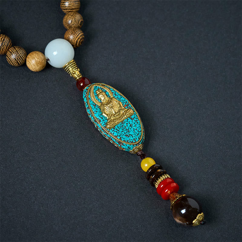 Buddha Stones Vintage Nepal Avalokitesvara Harmony kokosnootschelp kralen hanger Ketting - image 8