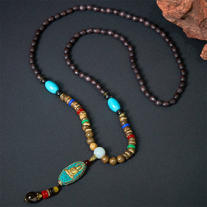 Buddha Stones Vintage Nepal Avalokitesvara Harmony kokosnootschelp kralen hanger Ketting - image 1