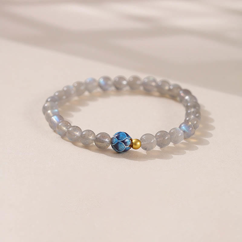 Buddha Stones Natuurlijke maansteen lotus liefde charmante Armband - Maansteen & Lotus (Polsomtrek: 15-16 cm) - image 0