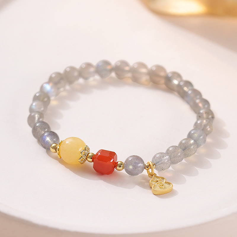 Buddha Stones Natuurlijke maansteen lotus liefde charmante Armband - Maansteen en Zuid-rode agaat (Polsomtrek: 15-16 cm) - image 10