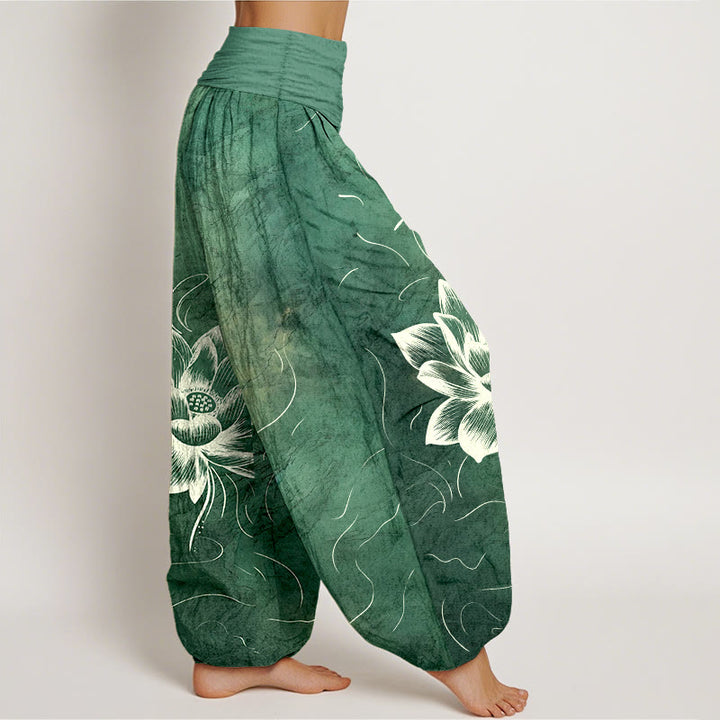 Buddha Stones Harembroek voor dames met elastische Taille en lotusbloemmotief , 100% Cotton. - image 2
