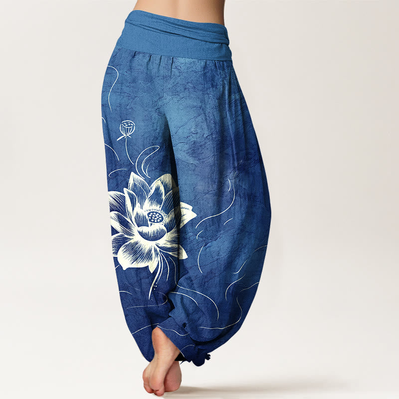 Buddha Stones Harembroek voor dames met elastische Taille en lotusbloemmotief , 100% Cotton. - image 6