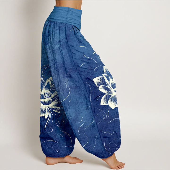 Buddha Stones Harembroek voor dames met elastische Taille en lotusbloemmotief , 100% Cotton. - image 7
