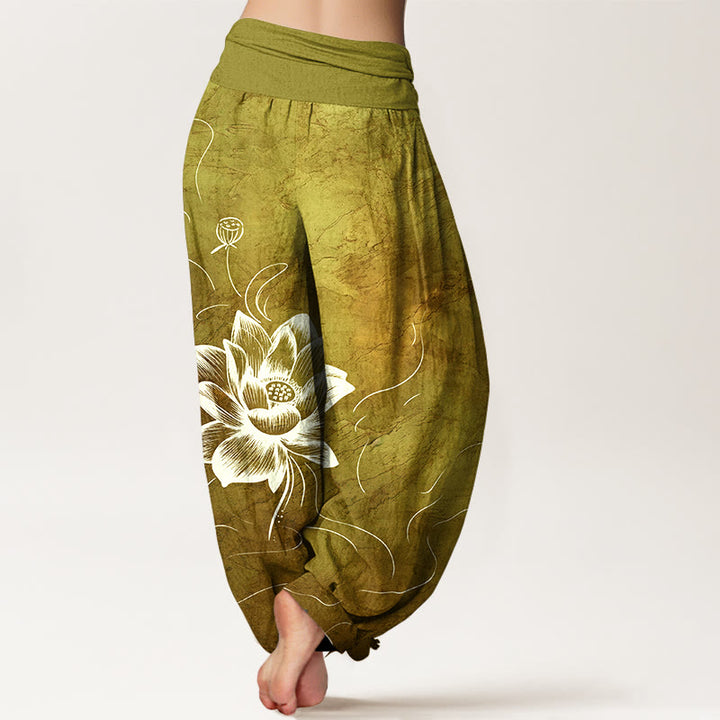 Buddha Stones Harembroek voor dames met elastische Taille en lotusbloemmotief , 100% Cotton. - image 9