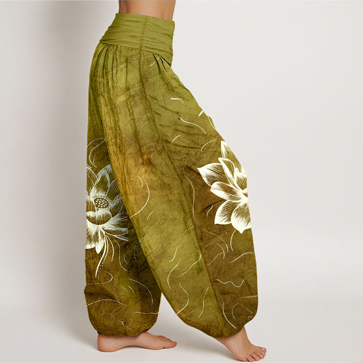 Buddha Stones Harembroek voor dames met elastische Taille en lotusbloemmotief , 100% Cotton. - image 10