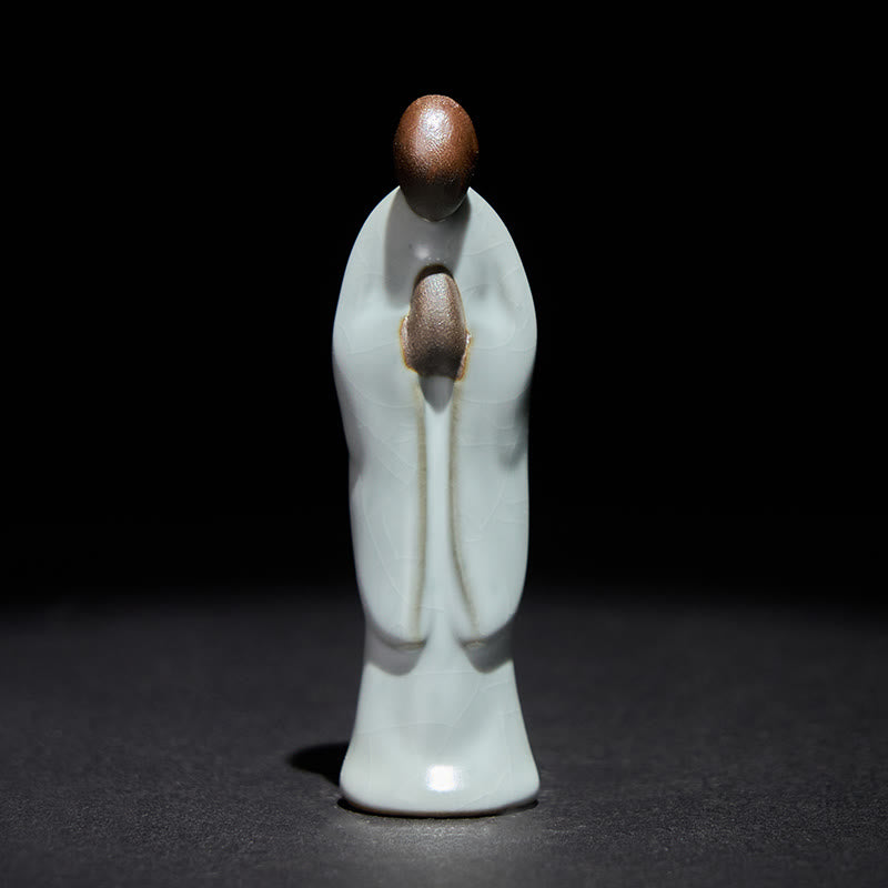 Buddha Stones Keramische beeldje van een mediterende monnik, symbool van sereniteit voor huisdecoratie. - image 1
