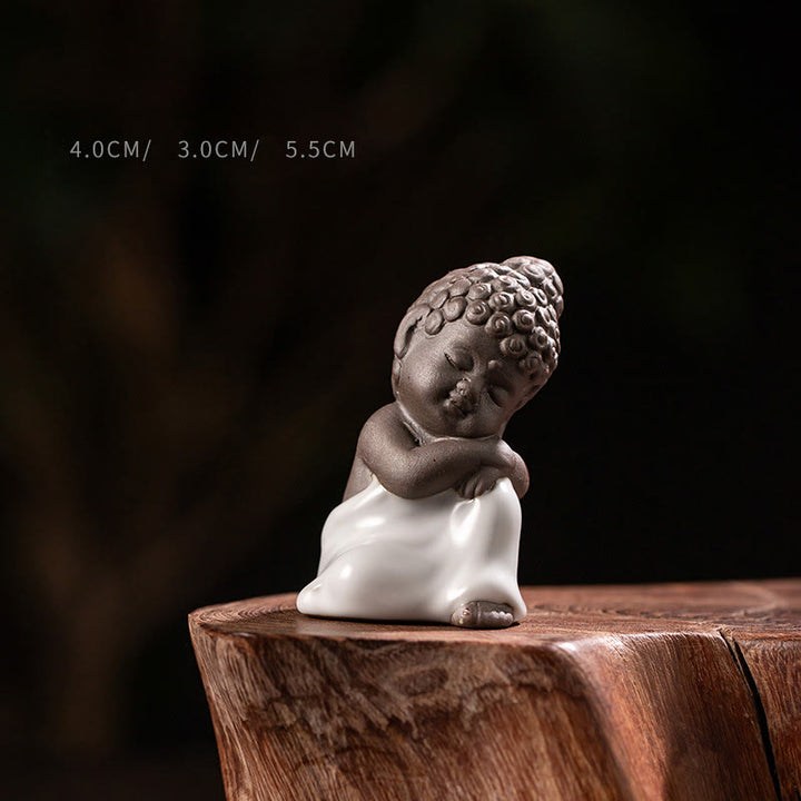 Buddha Stones Gebedsmeditatie Rustende Monnik Keramisch Beeld Sereniteit Huisdecoratie - Afmetingen: 4*3*5,5 cm - image 9