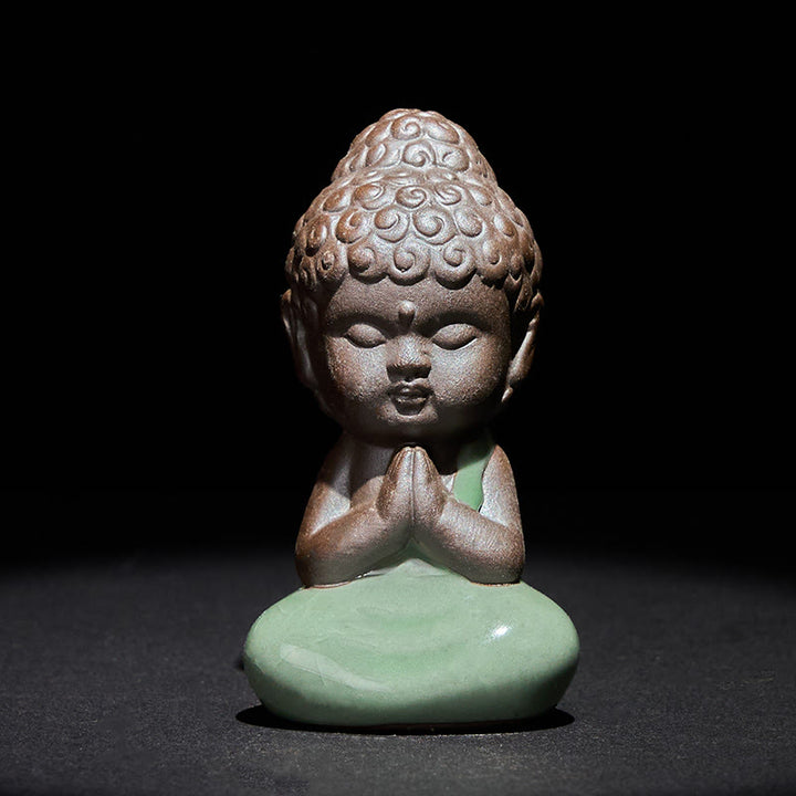 Buddha Stones Gebedsmeditatie Rustende Monnik Keramisch Beeld Sereniteit Huisdecoratie - Gebedsbord 5*5*8,5 cm - image 0