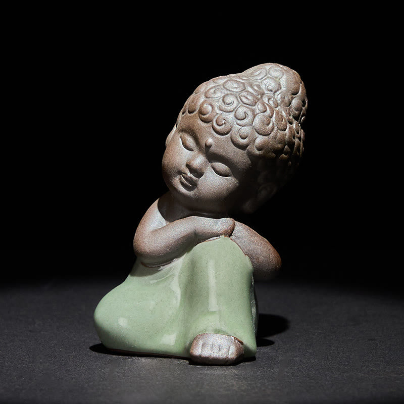 Buddha Stones Gebedsmeditatie Rustende Monnik Keramisch Beeld Sereniteit Huisdecoratie - image 33