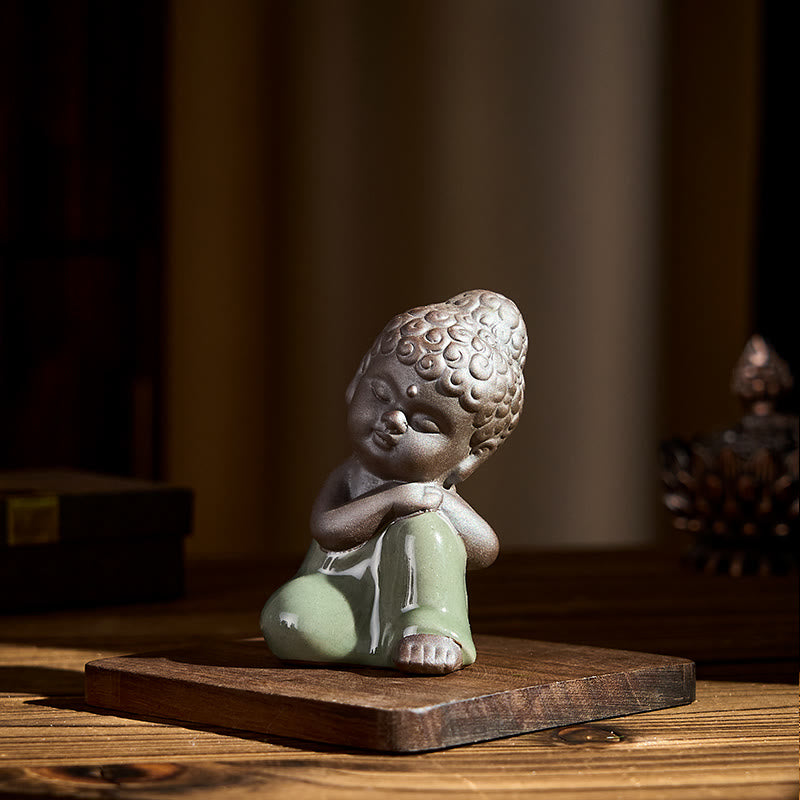 Buddha Stones Gebedsmeditatie Rustende Monnik Keramisch Beeld Sereniteit Huisdecoratie - image 36