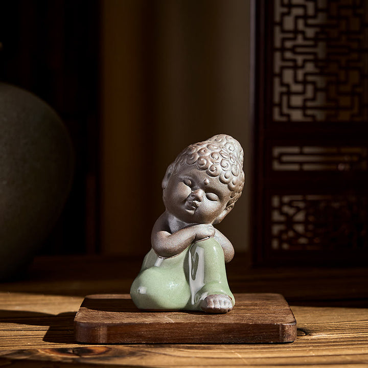 Buddha Stones Gebedsmeditatie Rustende Monnik Keramisch Beeld Sereniteit Huisdecoratie - image 35