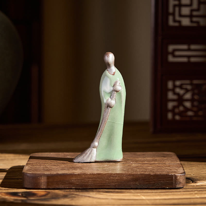 Buddha Stones Klein, vormloos Boeddhabeeldje van een vegende monnik, keramisch beeldje voor huisdecoratie, 3,5 x 1,5 x 7 cm - image 1
