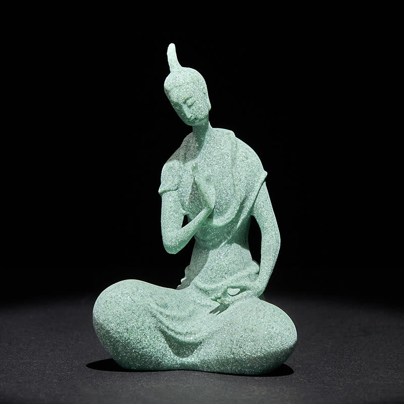 Buddha Stones Luisterende Boeddha beeldje van zandsteen, woondecoratie, 6,5*5,5*9,5 cm - Boeddha 6,5*5,5*9,5 cm - image 0
