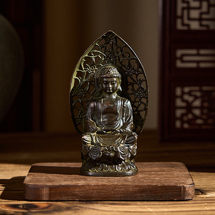 Buddha Stones Tathagata Boeddha beeldje van legering, Zen huisdecoratie, 9 x 4,5 cm - image 1